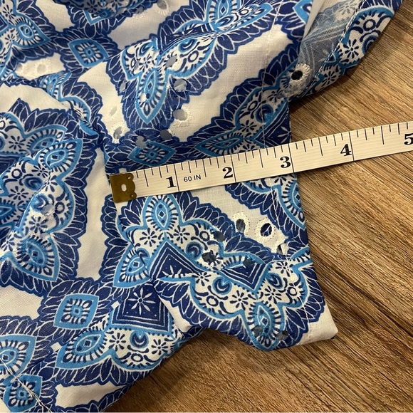 Mi Ami Matching Set Blouse Shorts Women’s S Blue White One Shoulder Cropped Boho - Picture 12 of 13